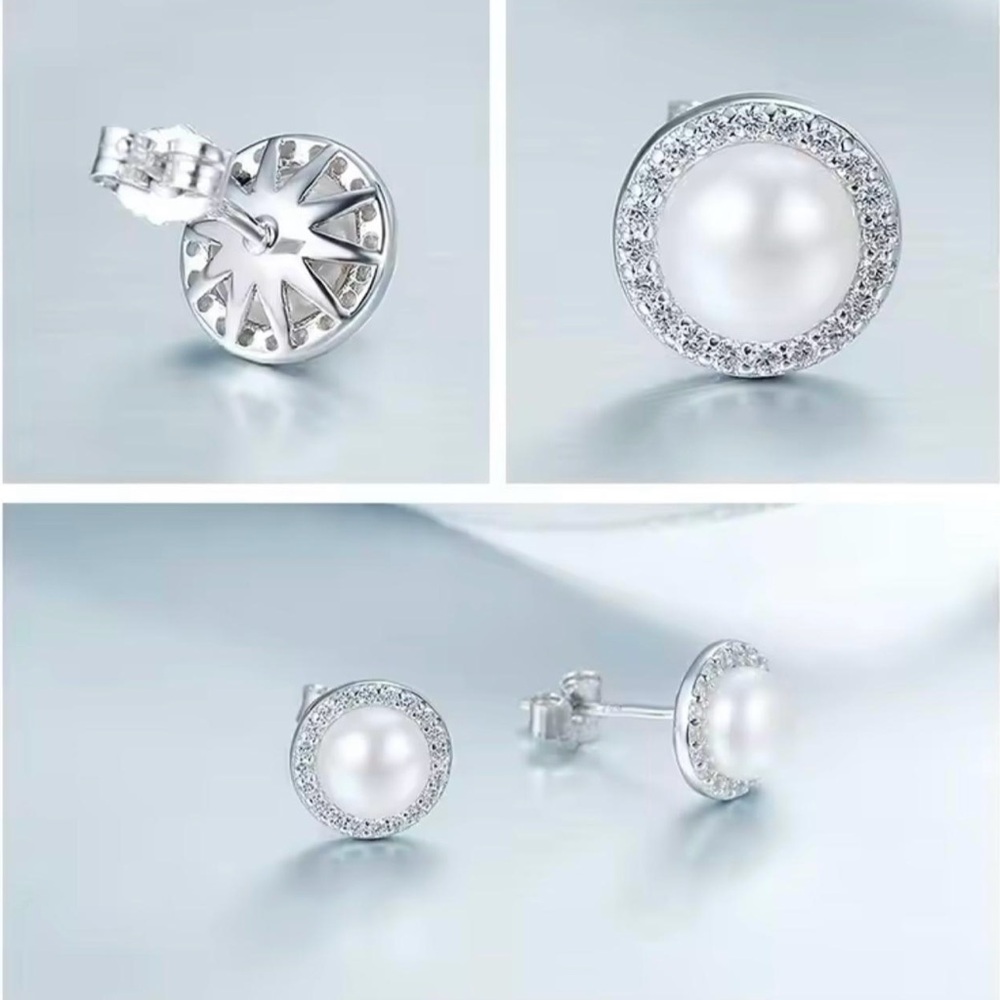 925 sterling silver, Elegant Silver and White Pearl Earrings - Picture 4 of 6